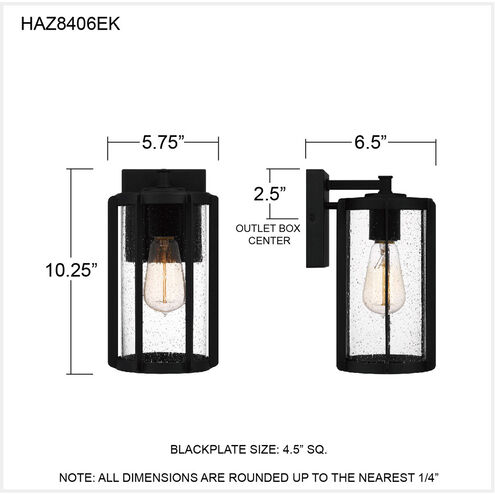 Hazel 1 Light 10.25 inch Earth Black Outdoor Wall Lantern 