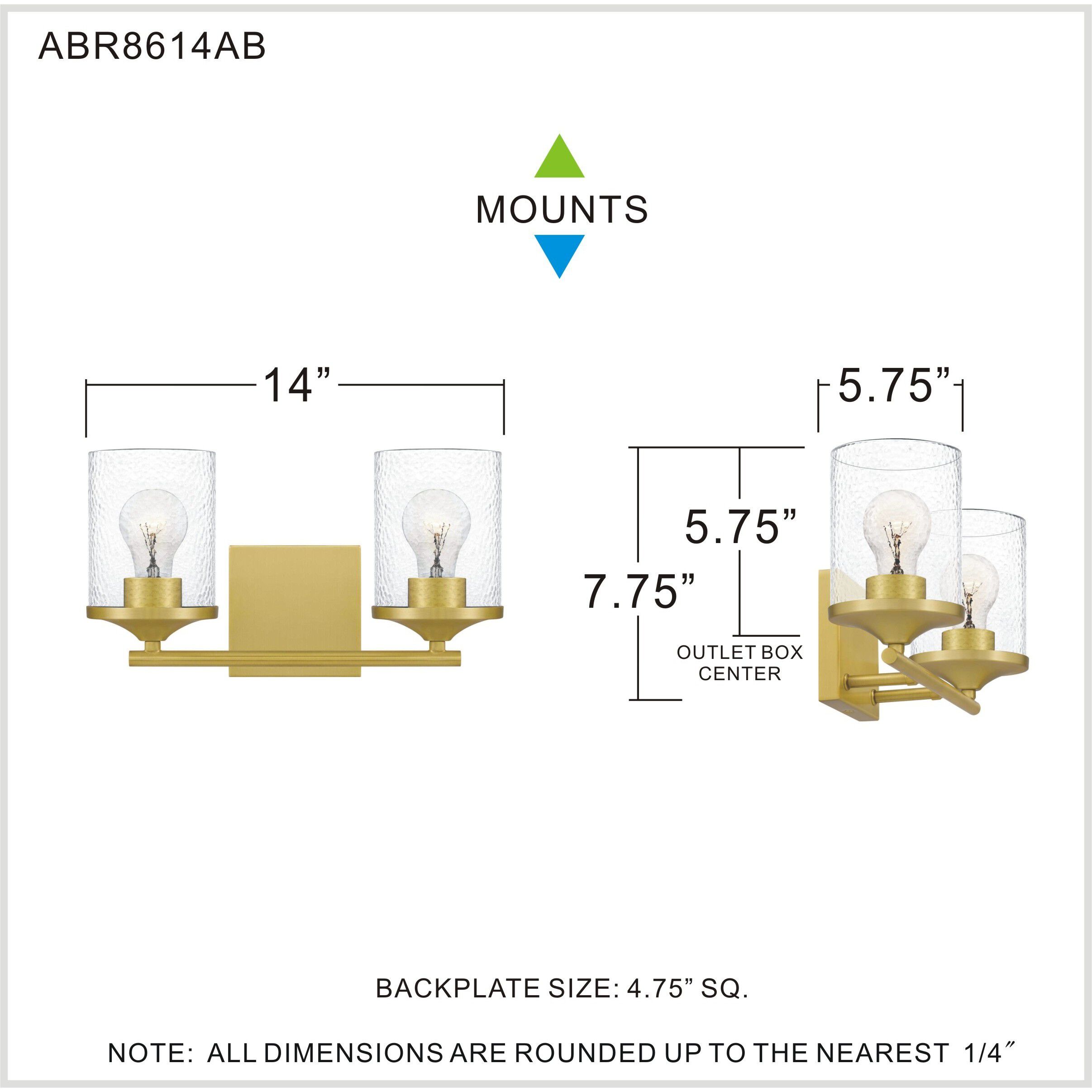 Abner 2 Light 14 inch Aged Brass Bath Light Wall Light