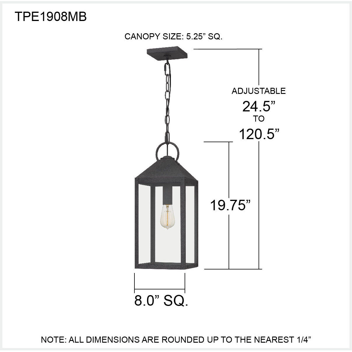 Thorpe 1 Light 8 inch Mottled Black Outdoor Hanging Lantern, Large