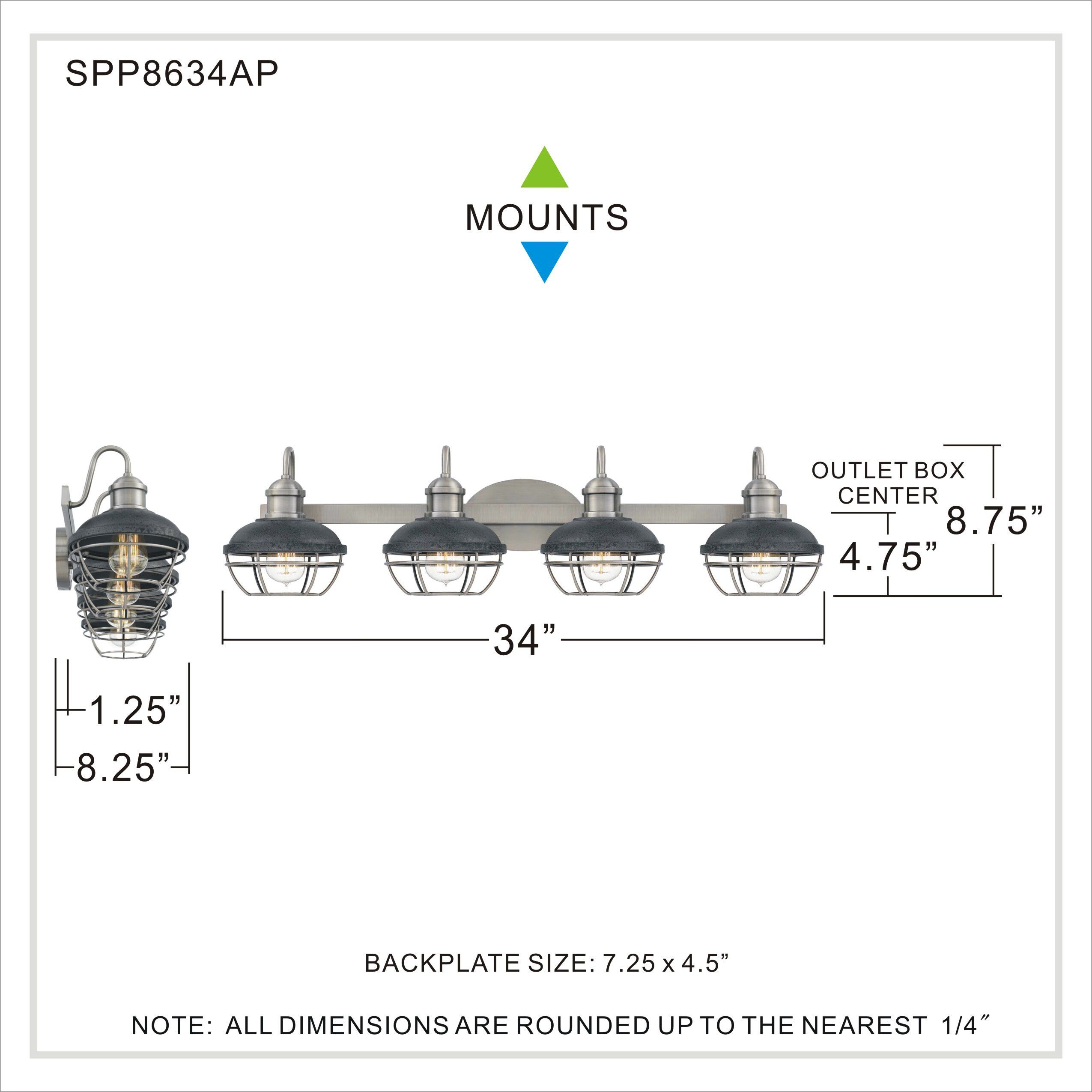 Sandpiper 4 Light 34 inch Antique Polished Nickel Bath Light Wall Light