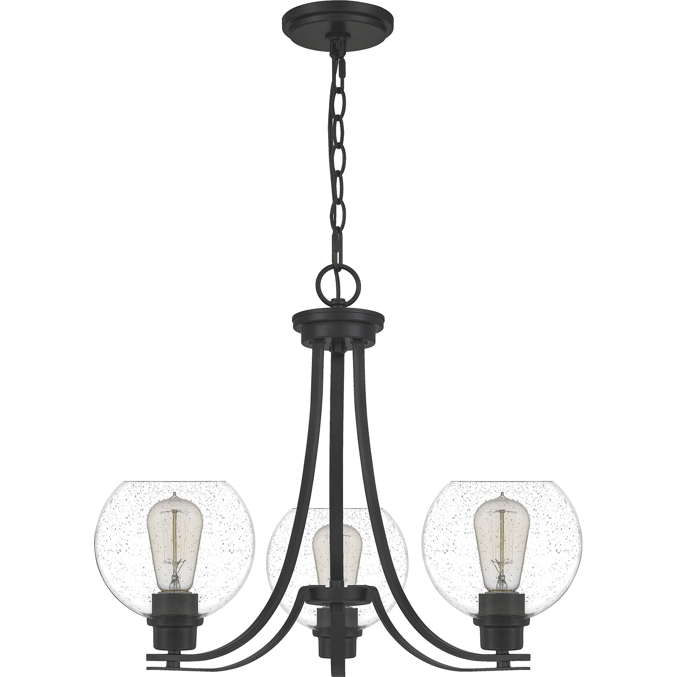 Pruitt 3 Light 22 inch Matte Black Chandelier Ceiling Light in Clear Seedy Glass