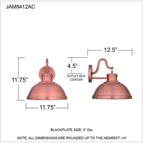 Jameson 1 Light 12 inch Aged Copper Outdoor Wall Lantern