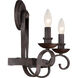 Noble 2 Light 12 inch Rustic Black Wall Sconce Wall Light