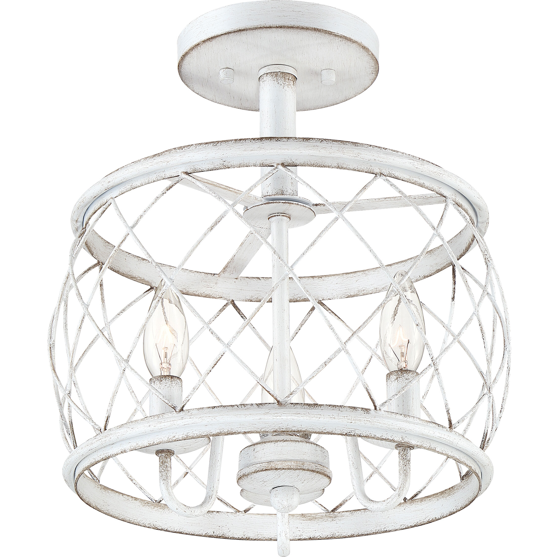 Dury 3 Light 12 inch Antique White Semi-Flushmount Ceiling Light, Small