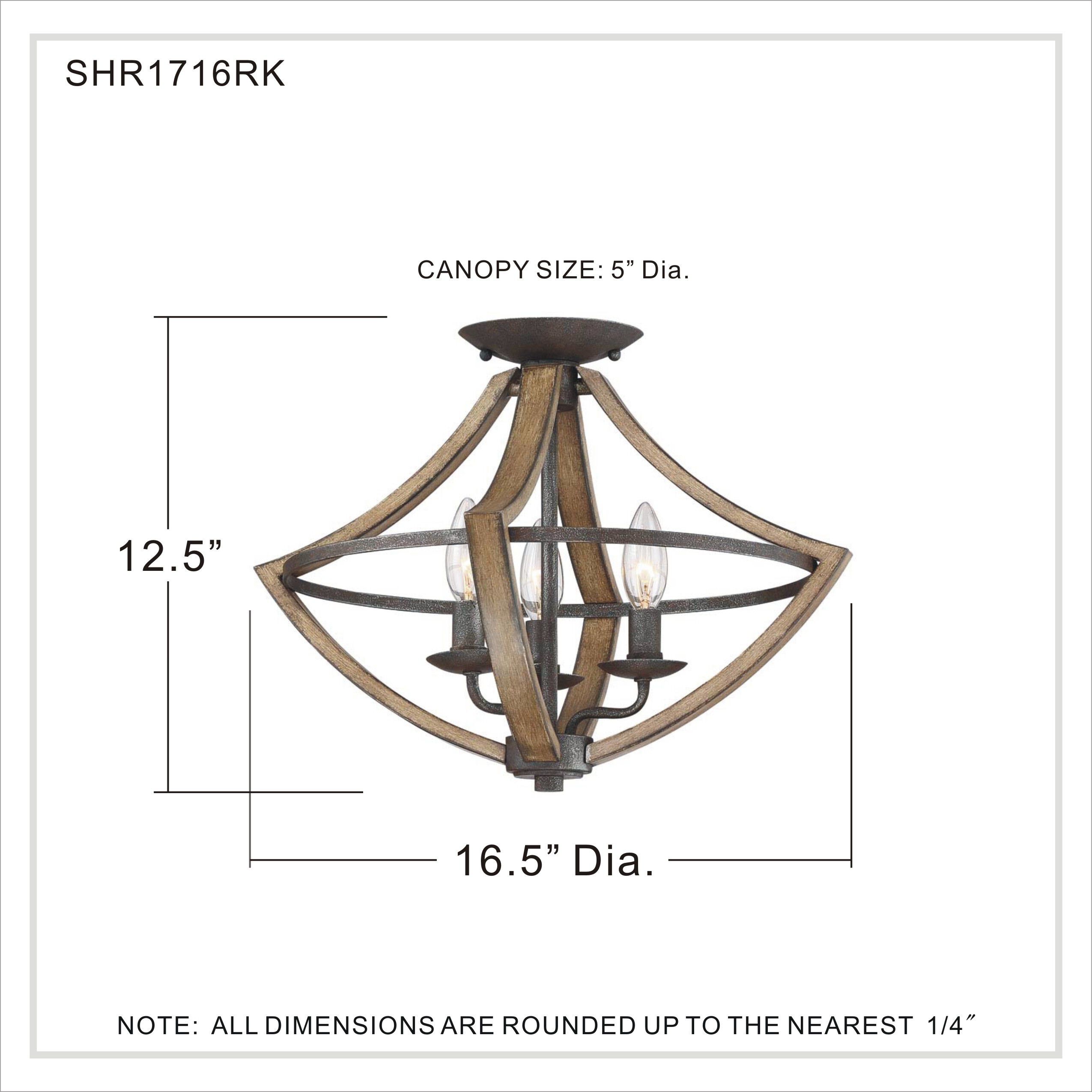 Shire 3 Light 17 inch Rustic Black Semi-Flush Mount Ceiling Light