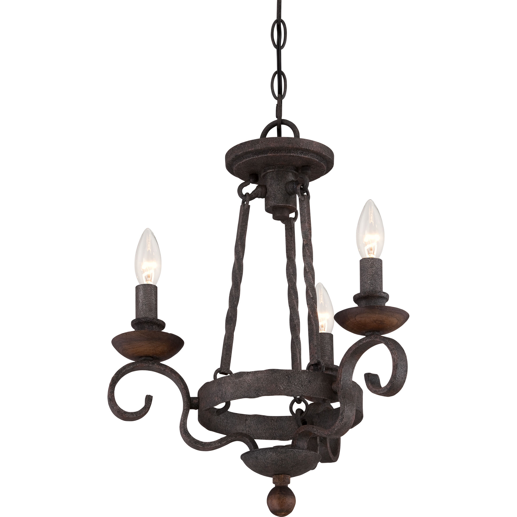 Noble 3 Light 15 inch Rustic Black Chandelier Ceiling Light