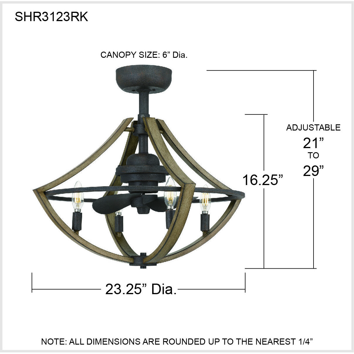 Shire 23 inch Rustic Black Fandelier