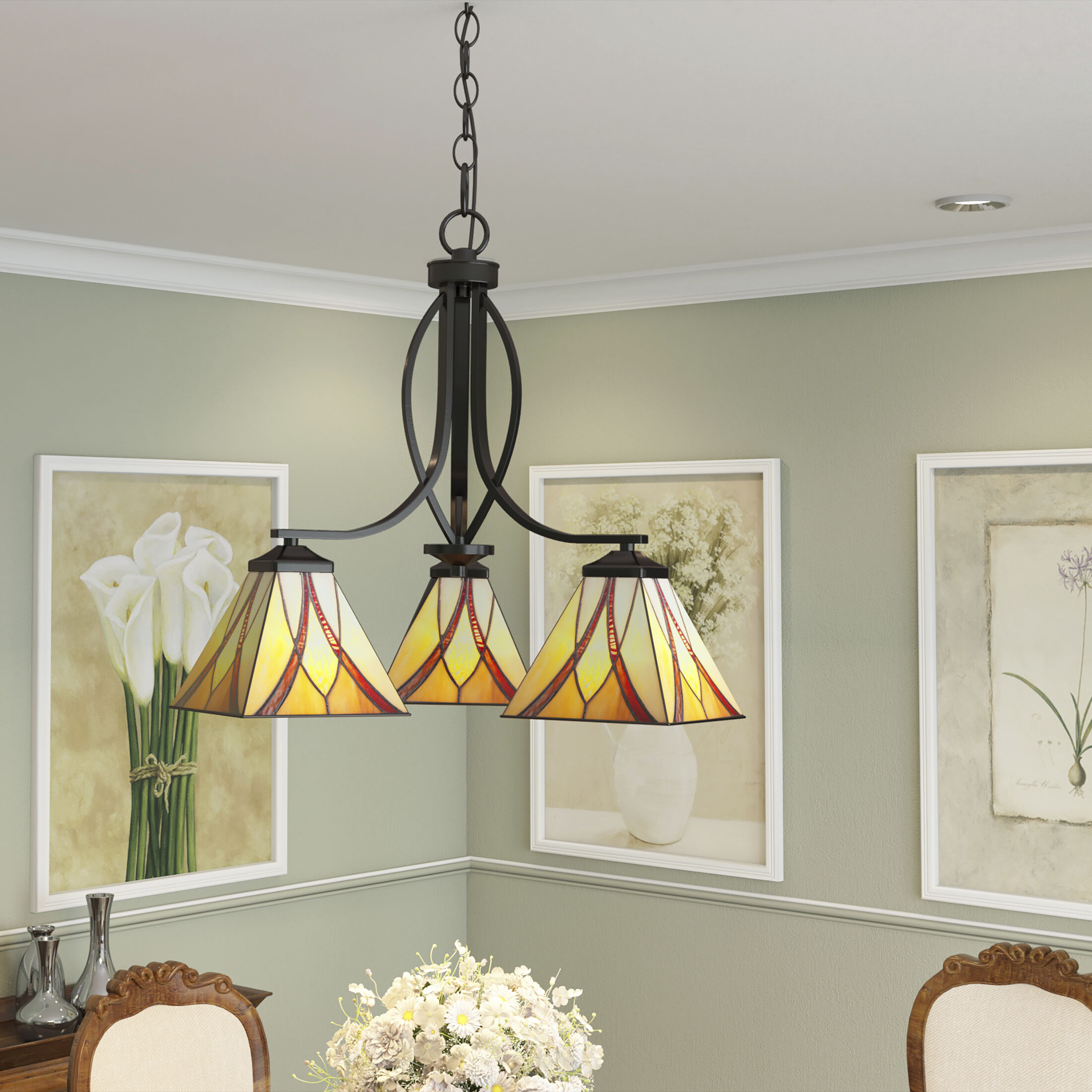 Asheville 3 Light 23 inch Valiant Bronze Dinette Chandelier Ceiling Light, Naturals