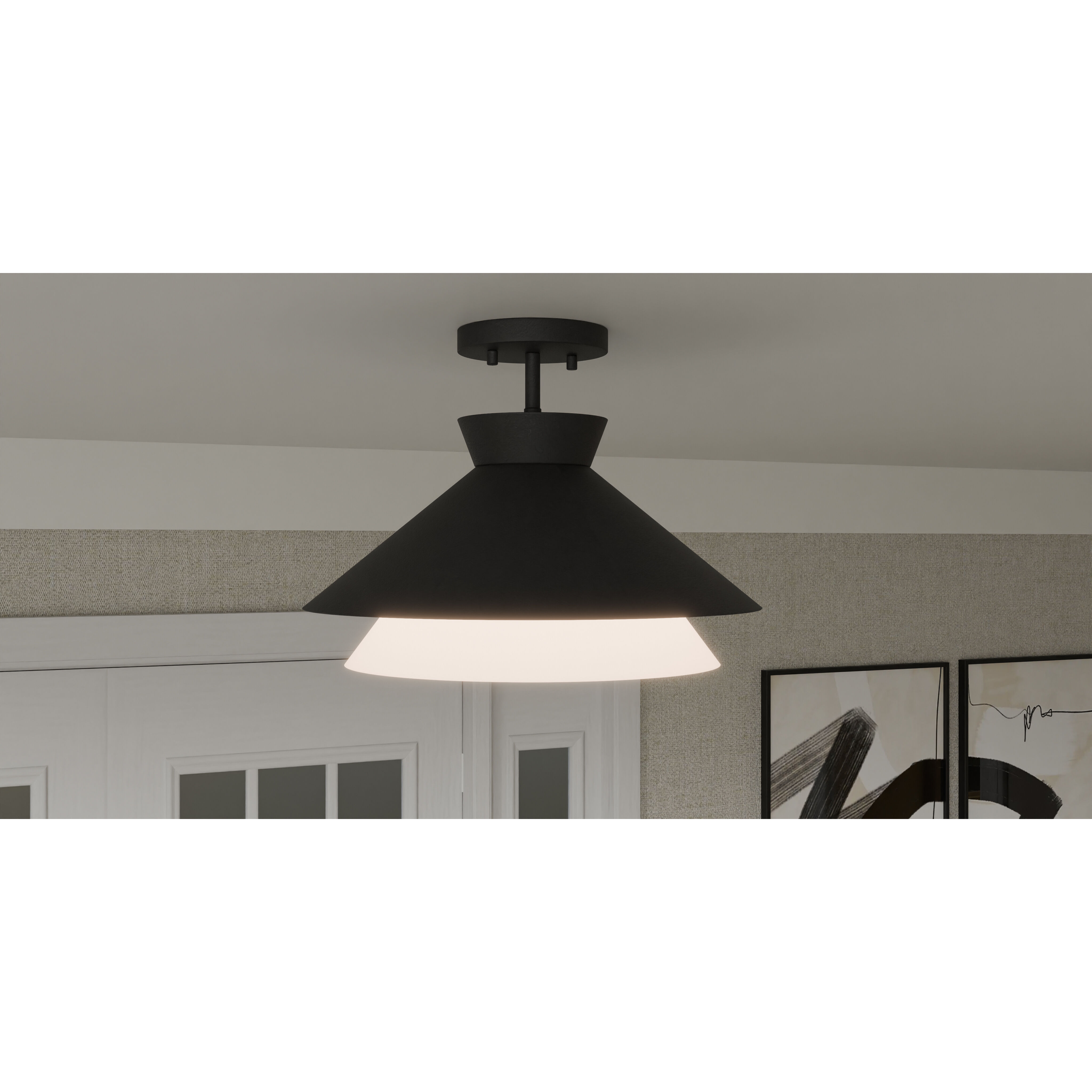Lionel 1 Light 15 inch Matte Black Semi-Flush Mount Ceiling Light, Medium
