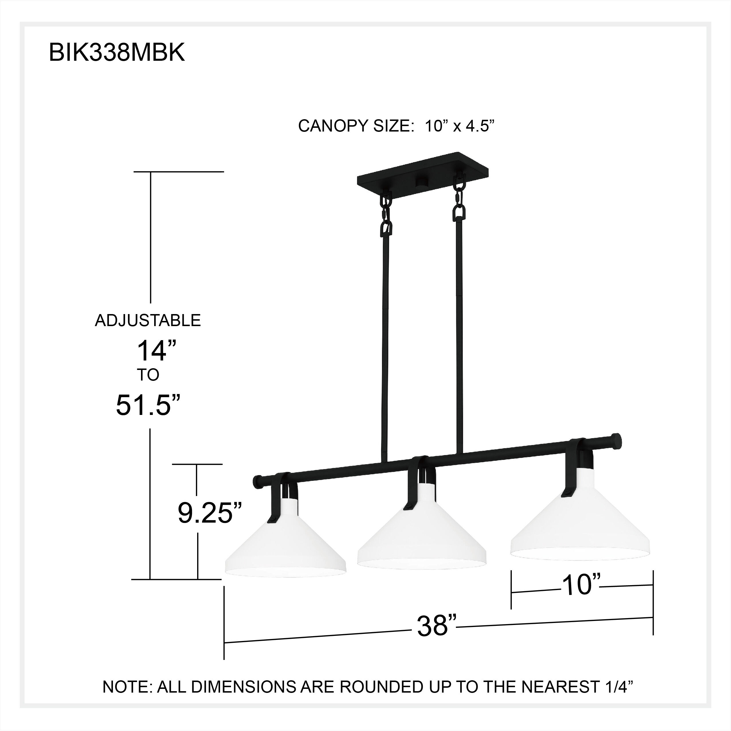 Brink 3 Light 38 inch Matte Black Island Light Ceiling Light