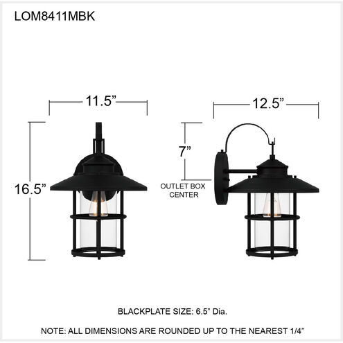 Lombard 1 Light 17 inch Matte Black Outdoor Wall Lantern