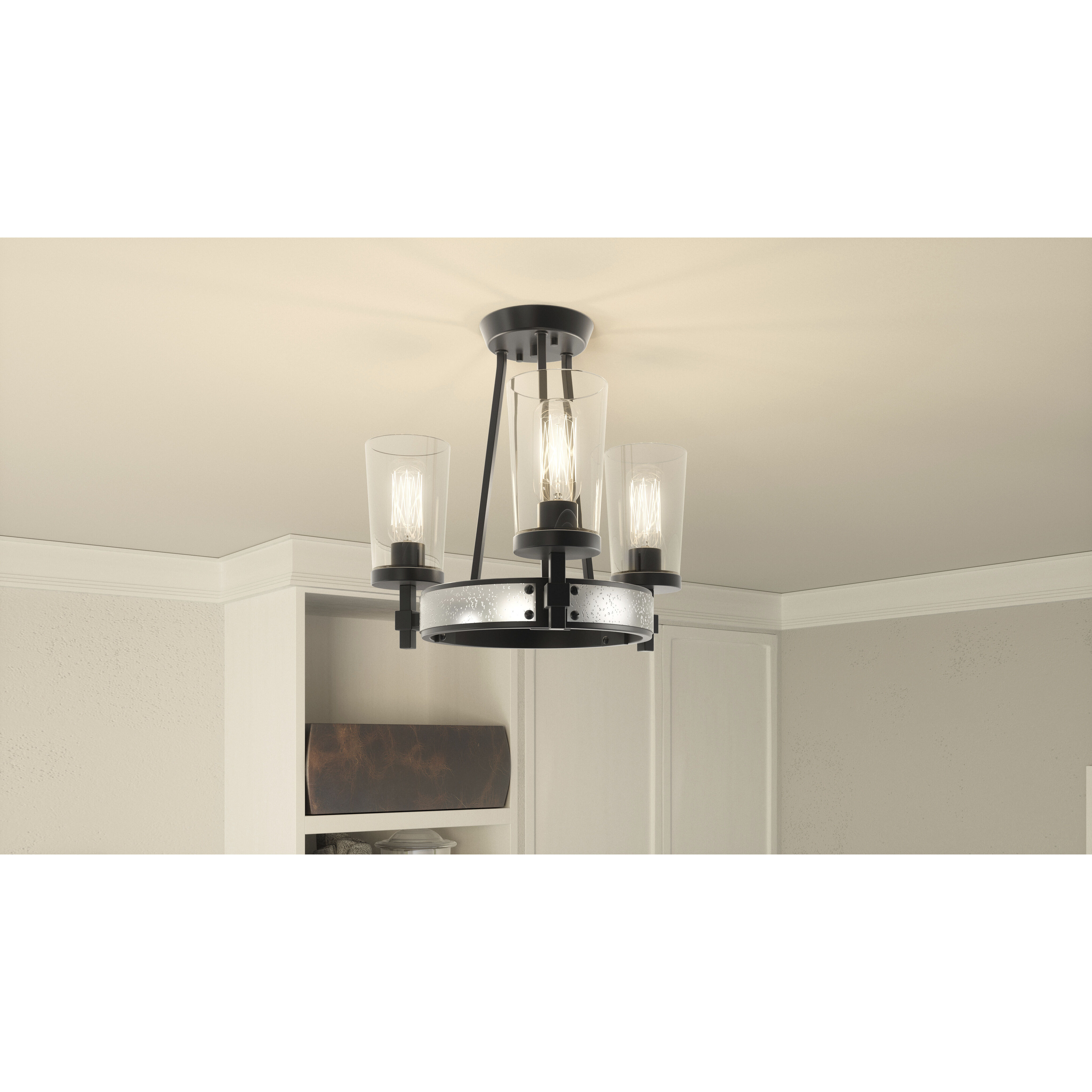 Alpine 3 Light 16 inch Earth Black Semi-Flush Mount Ceiling Light