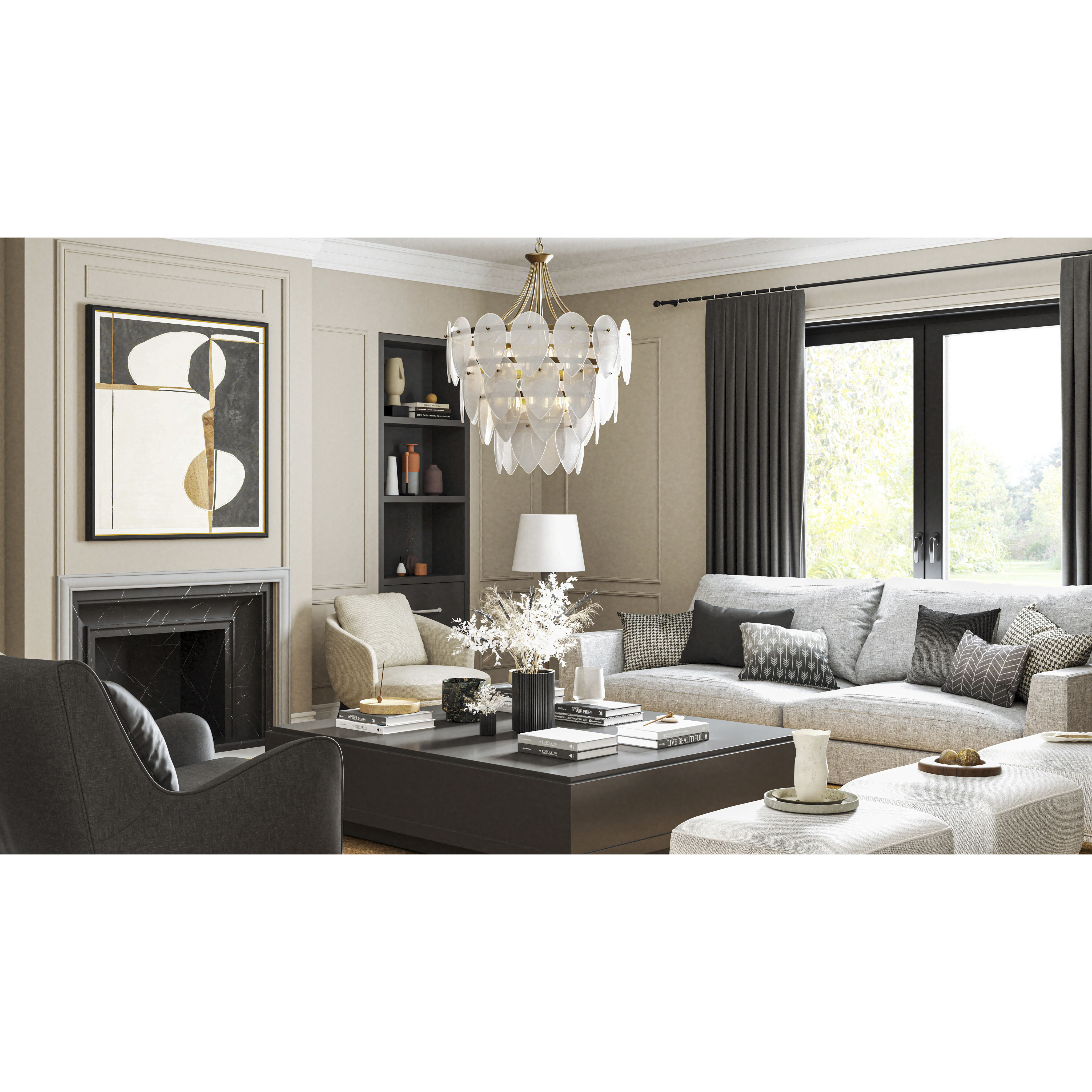 Lilestone 7 Light 28 inch Gold Leaf Pendant Ceiling Light, Large