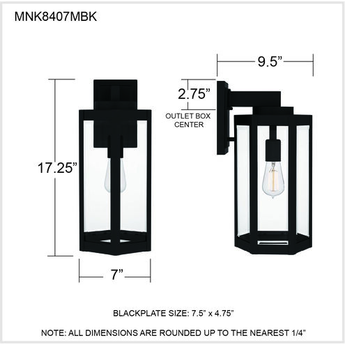 Mesnick 1 Light 17 inch Matte Black Outdoor Wall Lantern