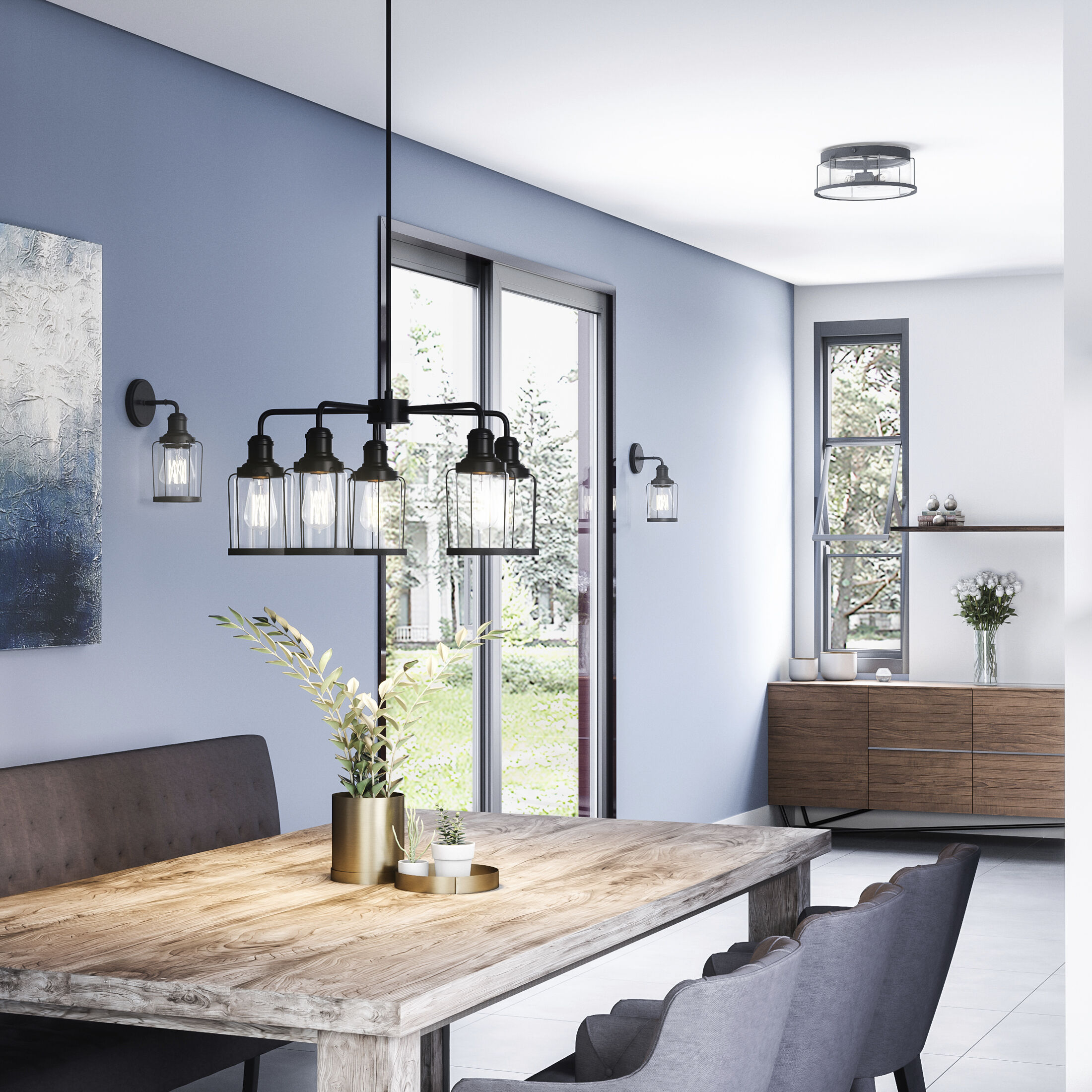 Ludlow 3 Light 13 inch Earth Black Semi-Flush Mount Ceiling Light