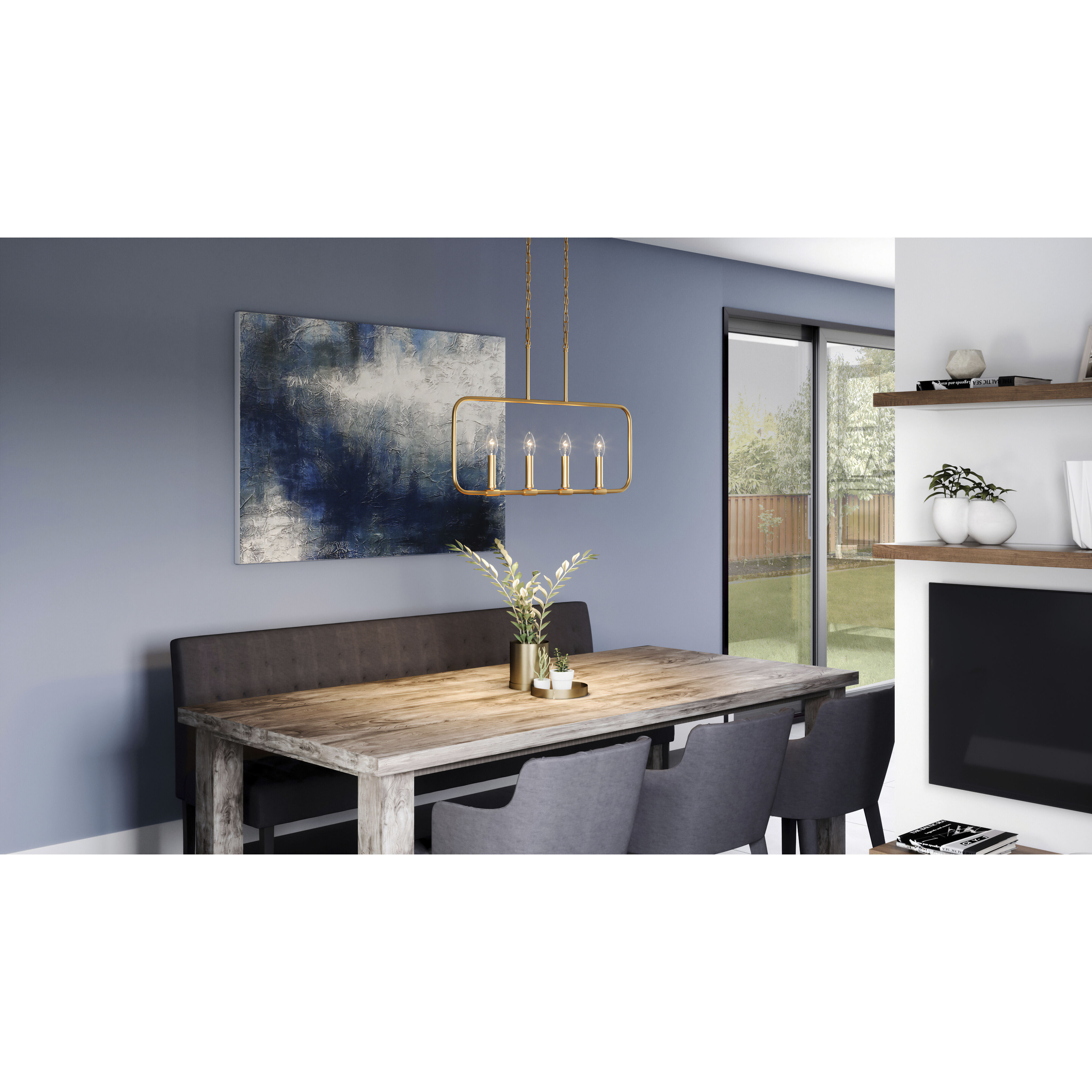 Abner 4 Light 32 inch Aged Brass Linear Chandelier Ceiling Light