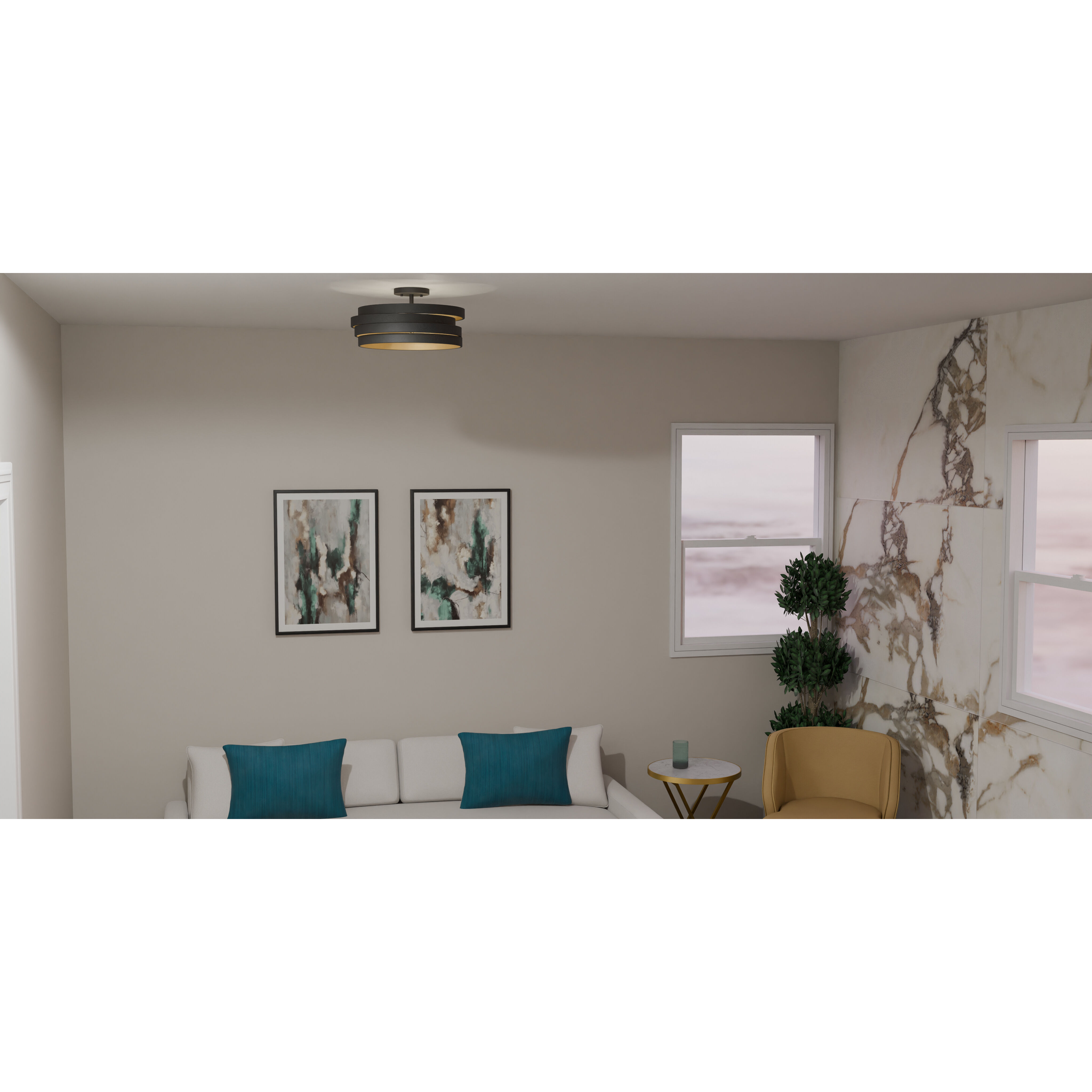 Berner 3 Light 16 inch Matte Black Semi-Flush Mount Ceiling Light, Medium