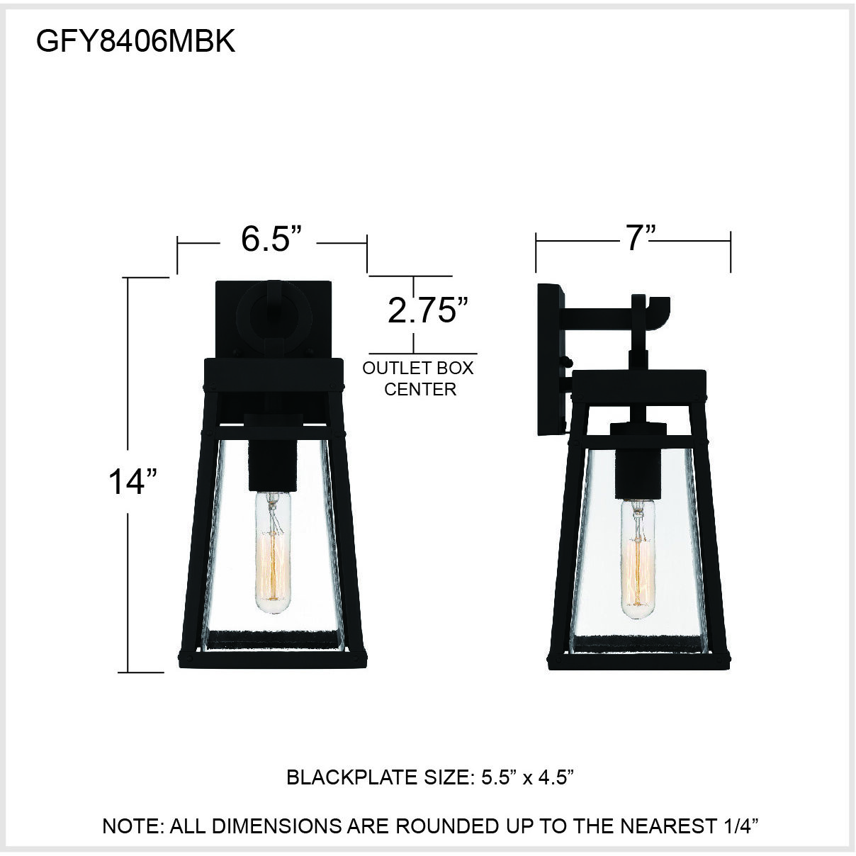 Godfrey 1 Light 14 inch Matte Black Outdoor Wall Lantern