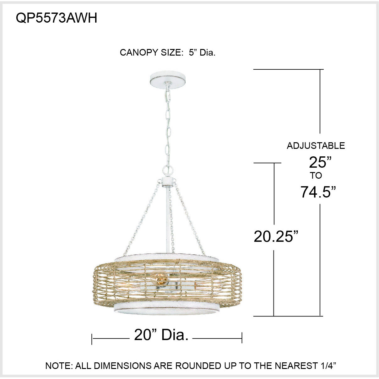 Waylon 4 Light 20 inch Antique White Pendant Ceiling Light