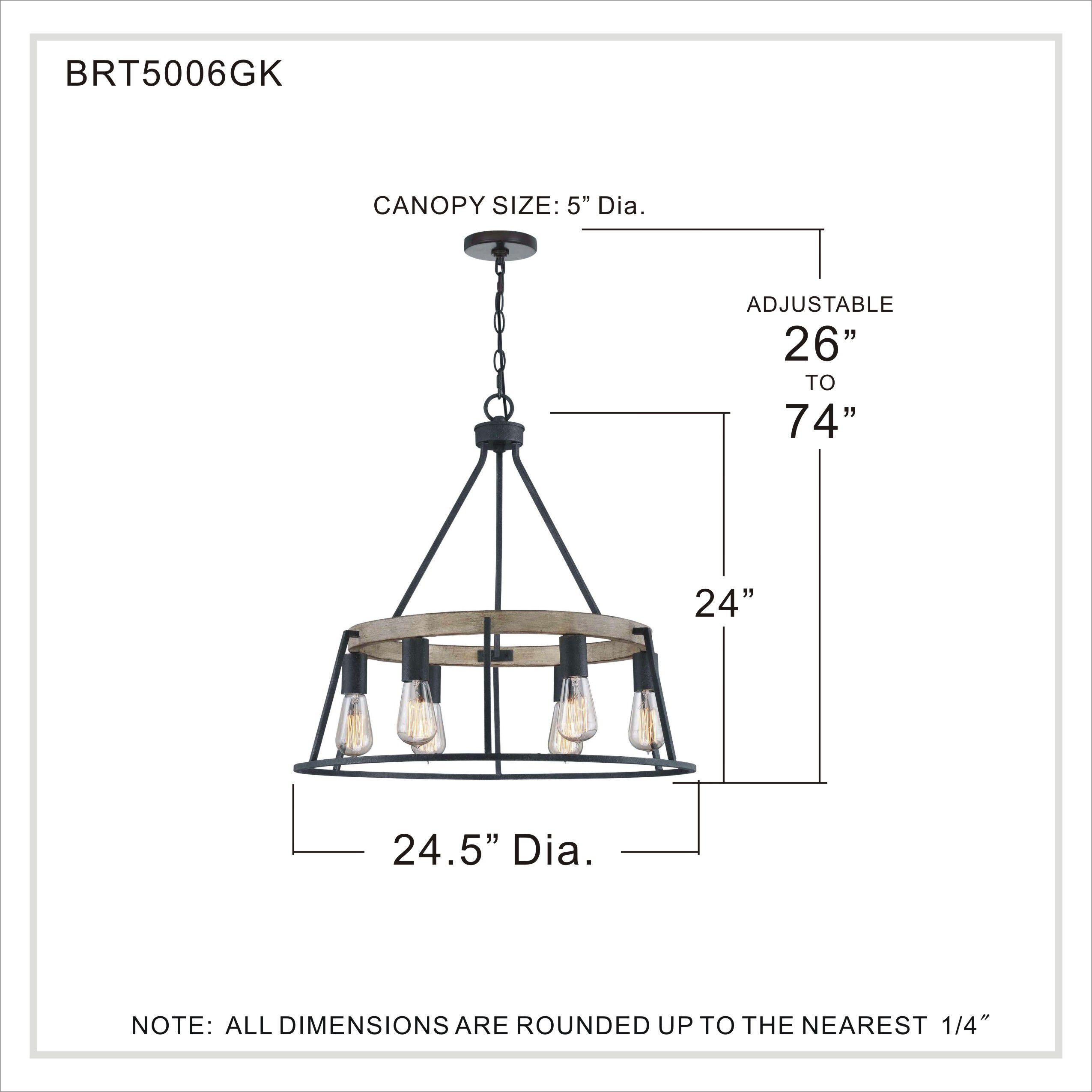 Brockton 6 Light 25 inch Grey Ash Chandelier Ceiling Light