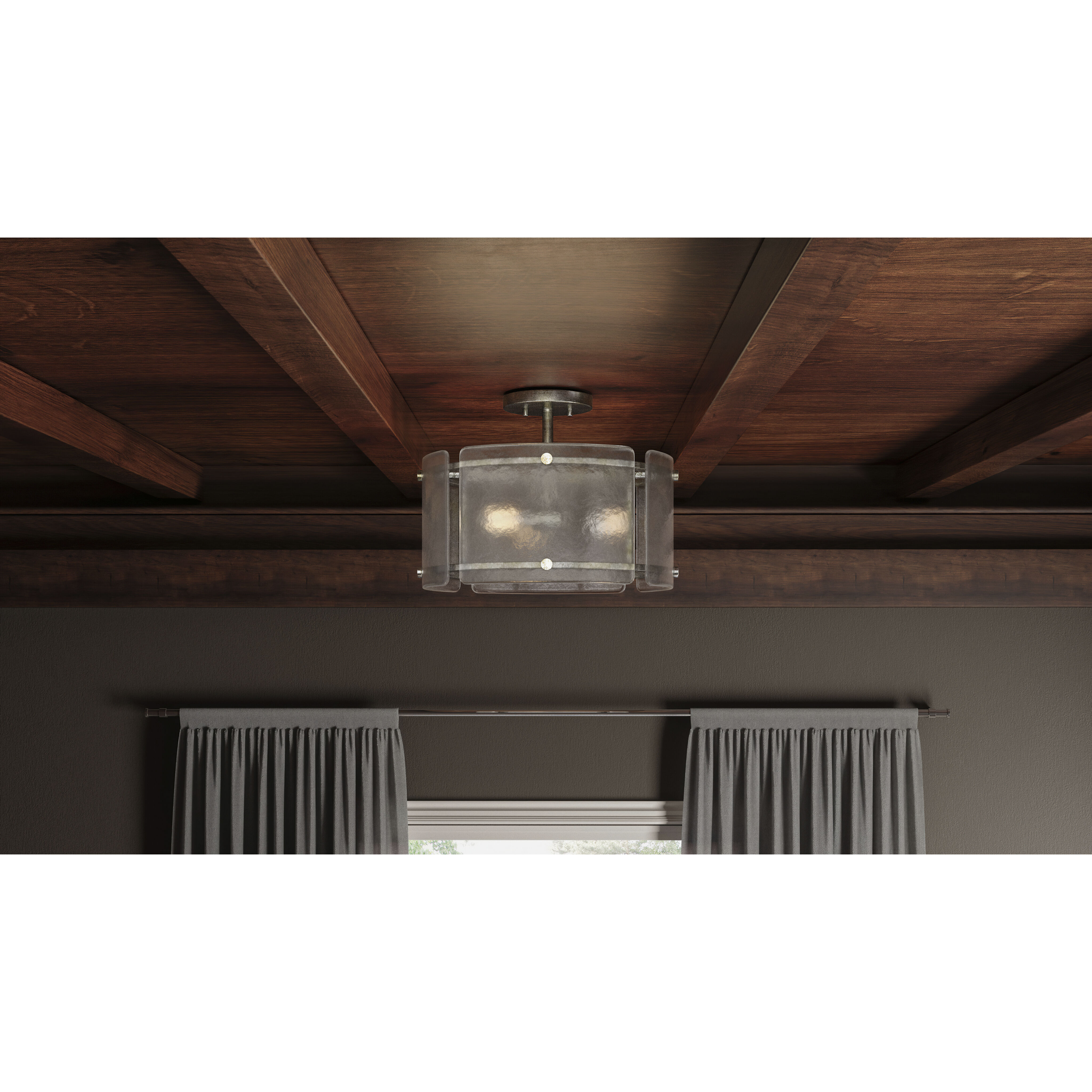 Fortress 3 Light 16 inch Mottled Silver Semi-Flush Mount Ceiling Light