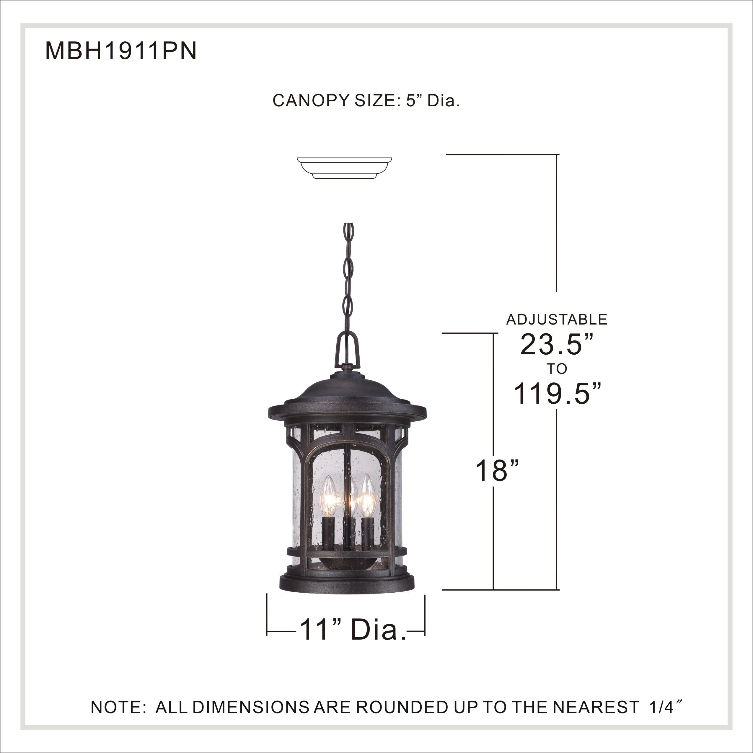 Marblehead 3 Light 11 inch Palladian Bronze Outdoor Hanging