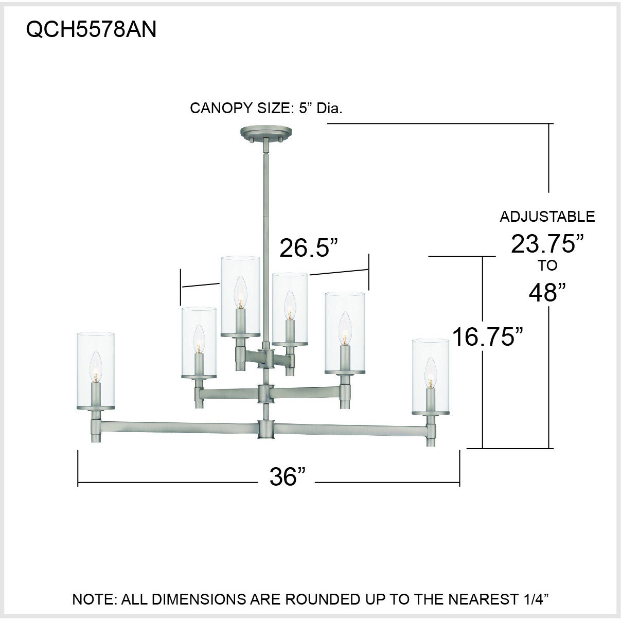 Wynnbrook 6 Light 36 inch Antique Nickel Island Light Ceiling Light