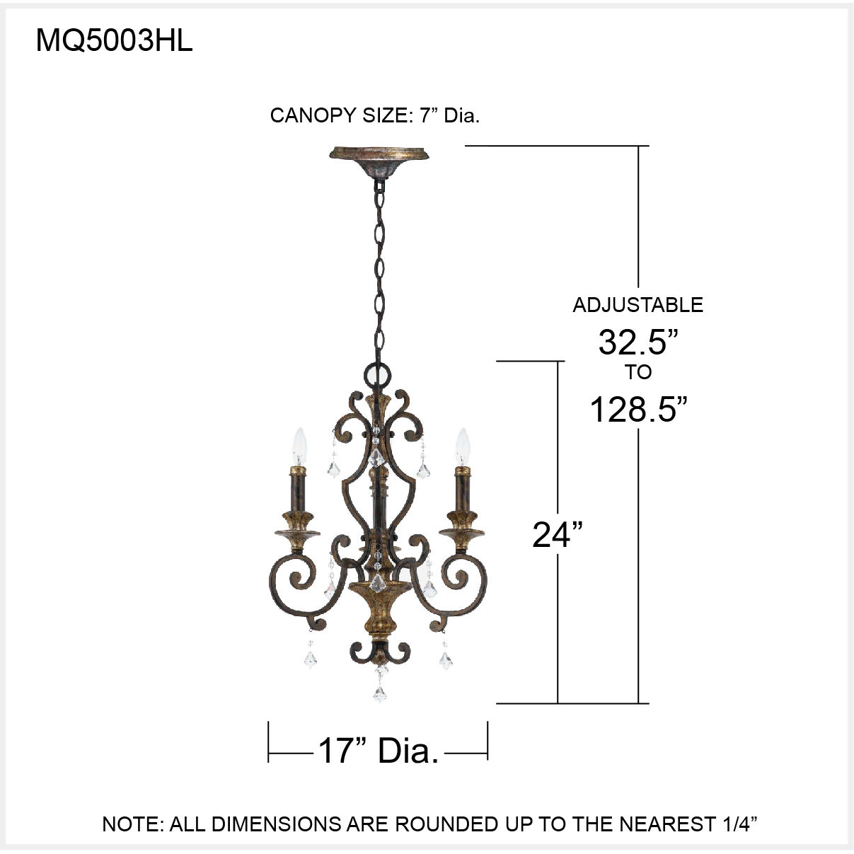 Marquette 3 Light 17 inch Heirloom Mini Chandelier Ceiling Light