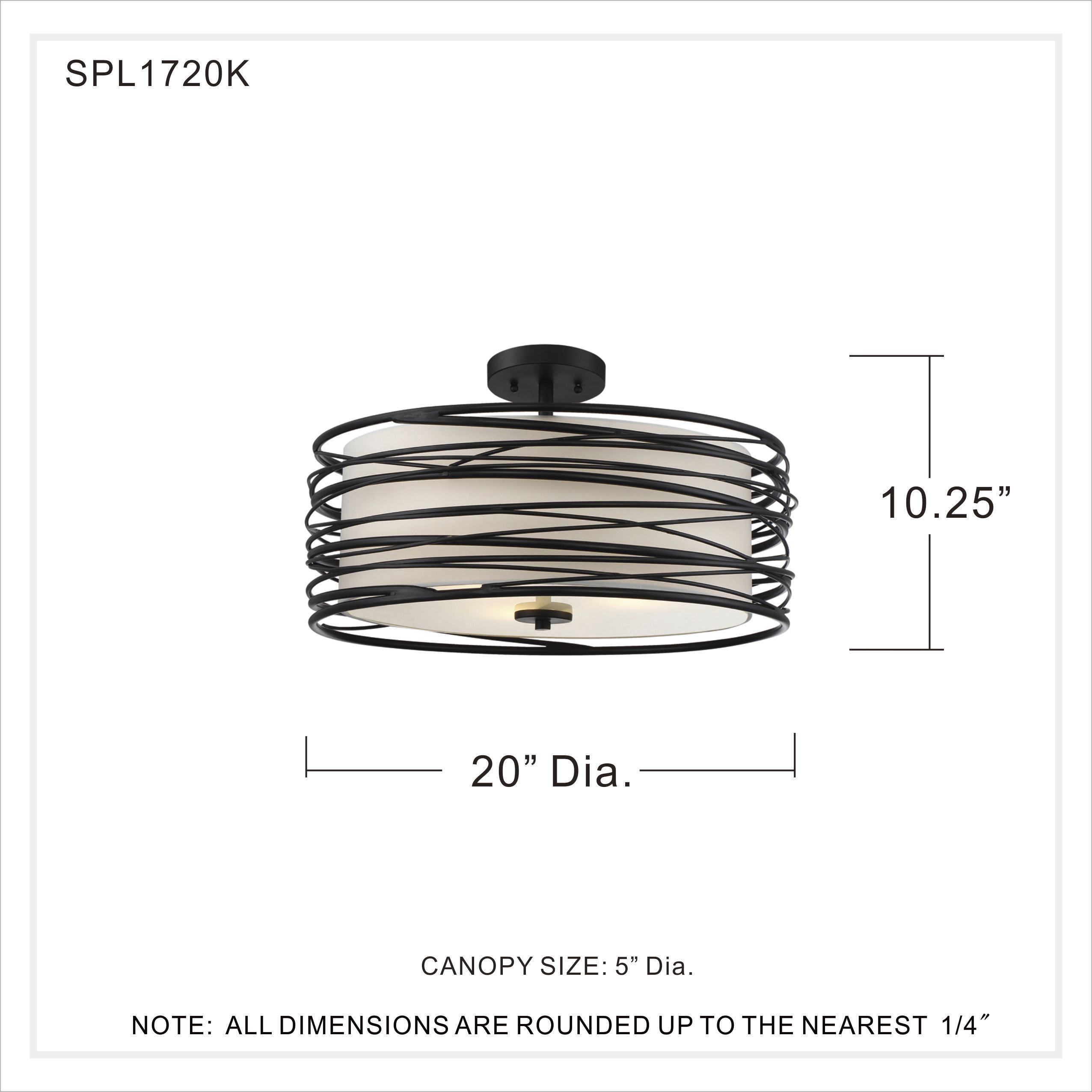 Spiral 3 Light 20 inch Mystic Black Semi-Flush Mount Ceiling Light