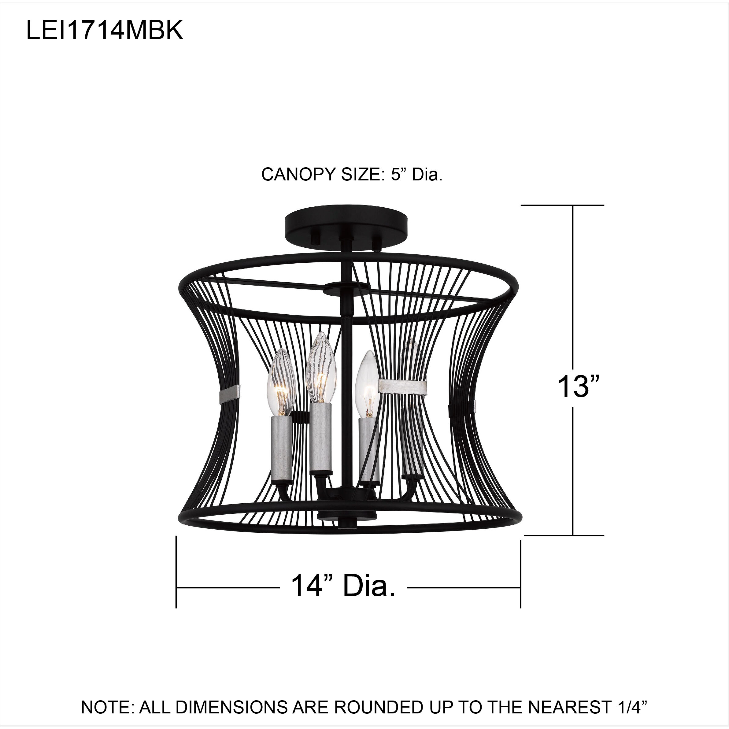 Leiland 4 Light 14 inch Matte Black Semi-Flush Mount Ceiling Light