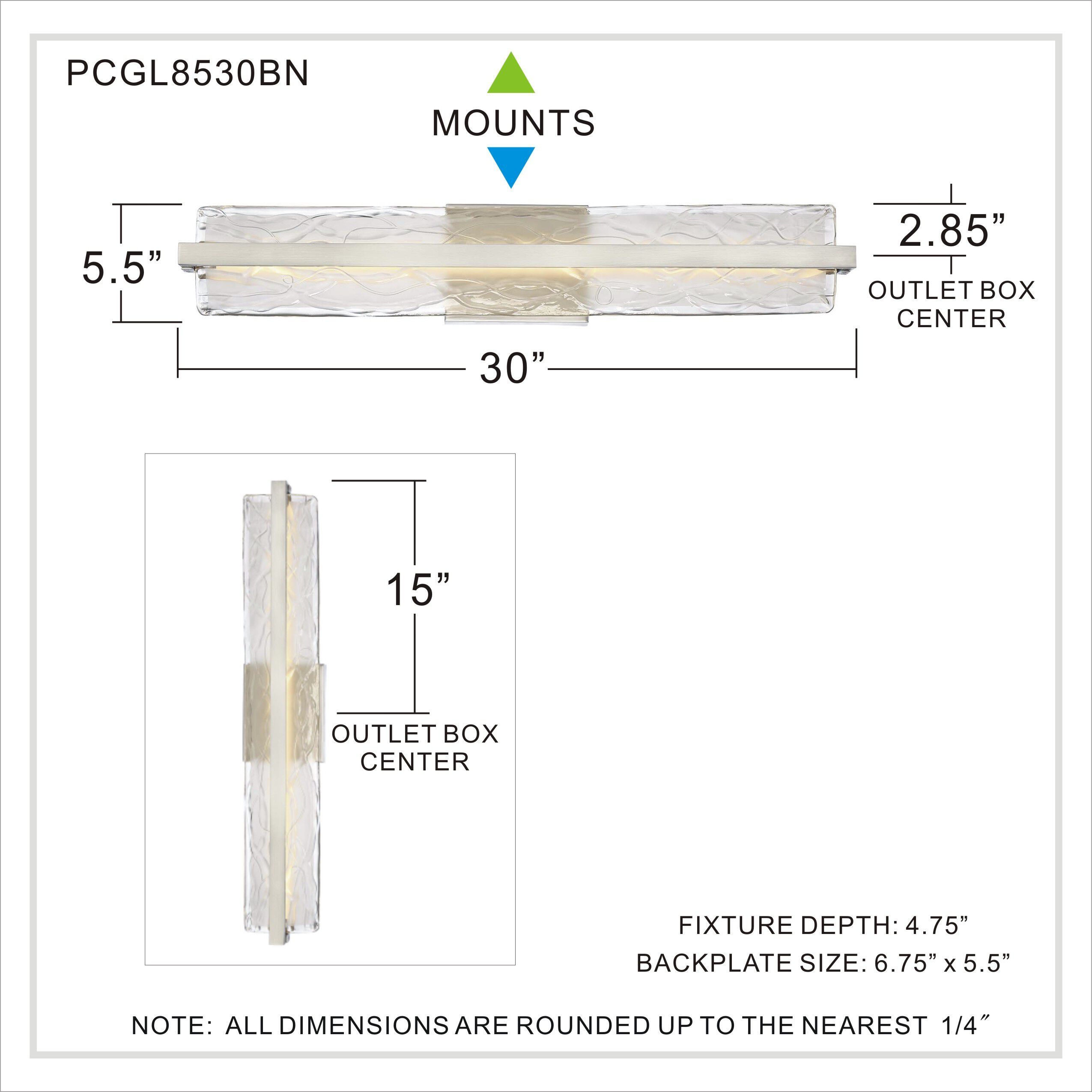Glacial LED 30 inch Brushed Nickel Bath Light Wall Light