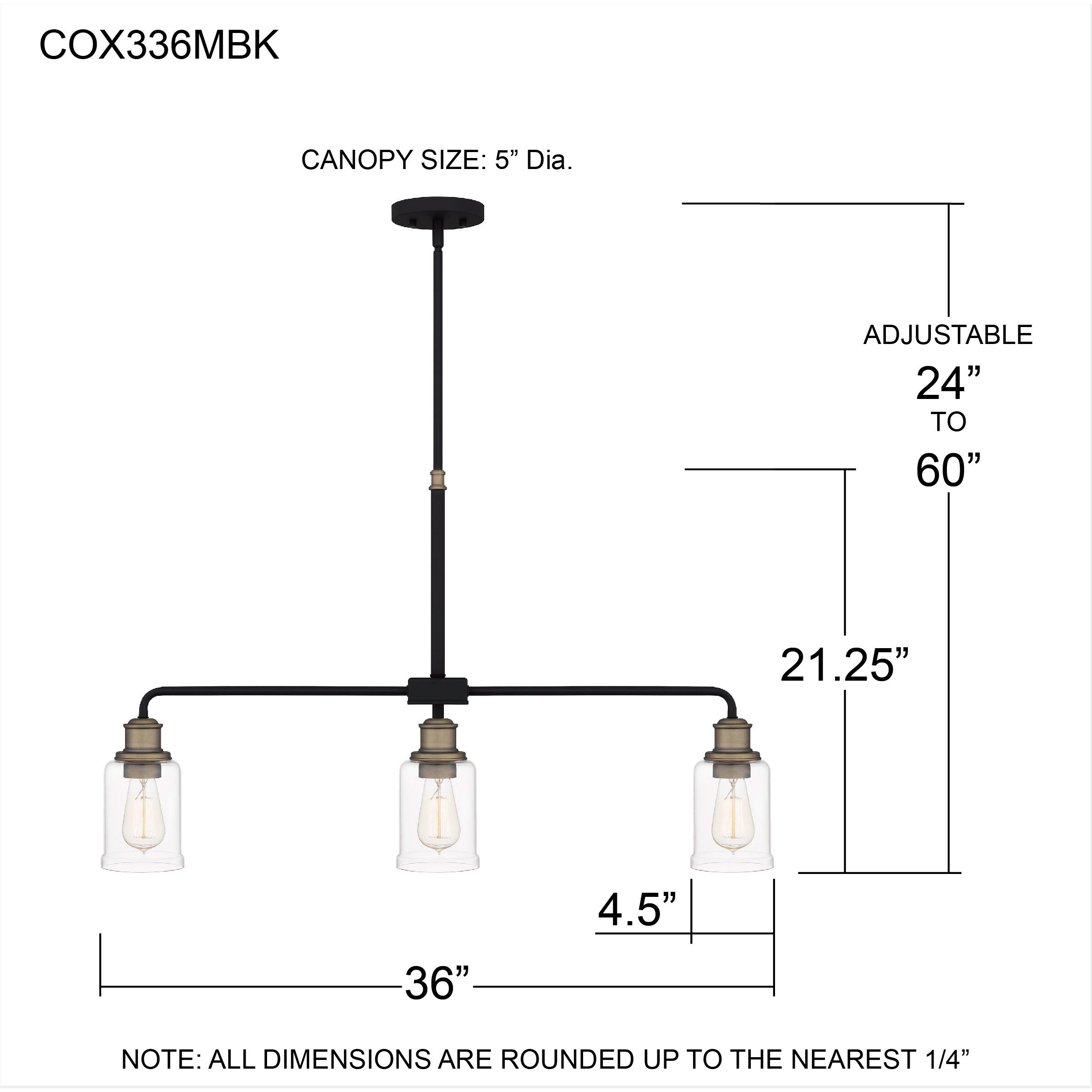 Cox 3 Light 36 inch Matte Black Island Light Ceiling Light