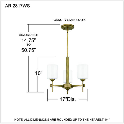 Aria 3 Light 17 inch Weathered Brass Pendant Ceiling Light