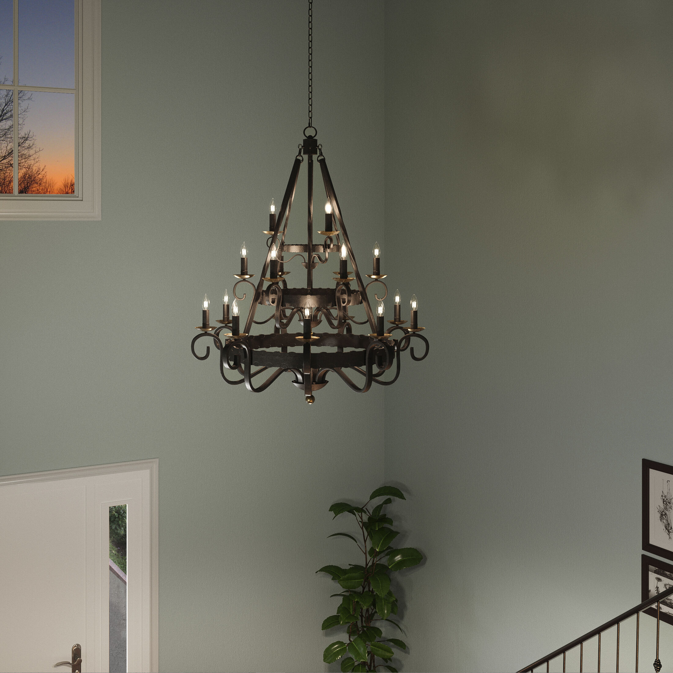 Noble 18 Light 48 inch Rustic Black Chandelier Ceiling Light