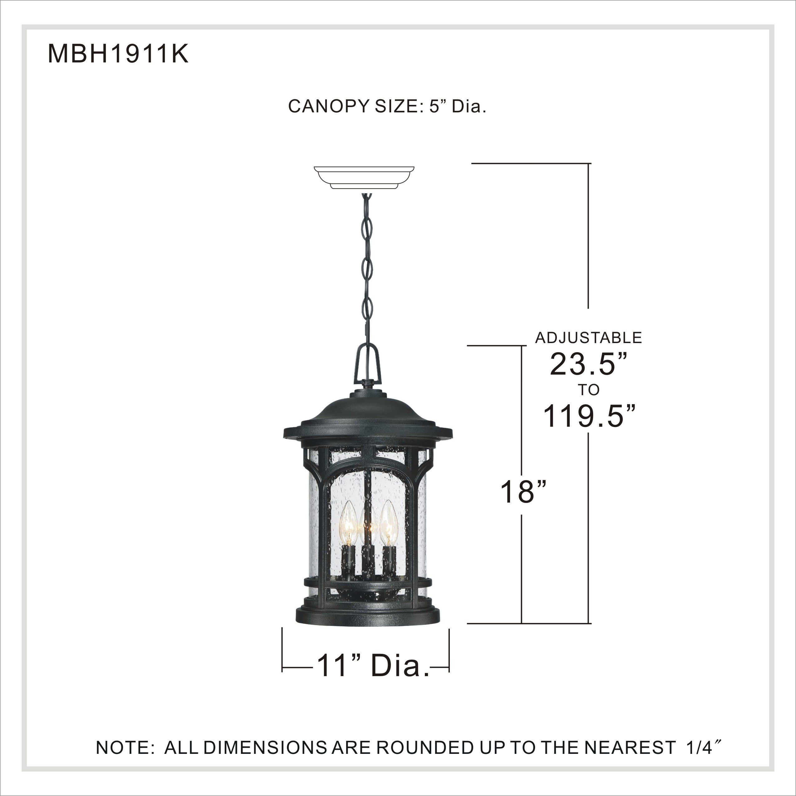 Marblehead 3 Light 11 inch Mystic Black Outdoor Hanging Lantern