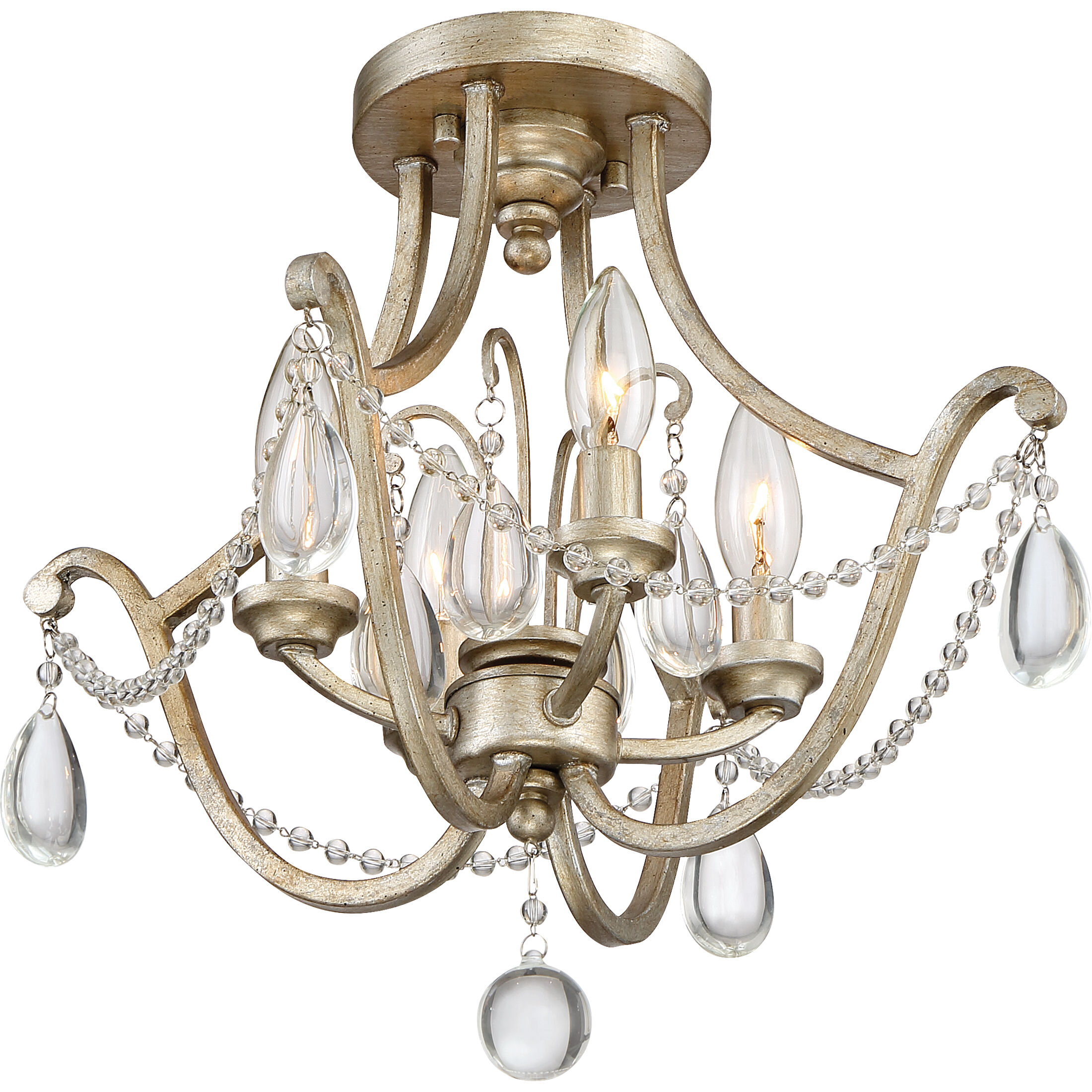 Regent 4 Light 16 inch Vintage Gold Semi-Flush Mount Ceiling Light