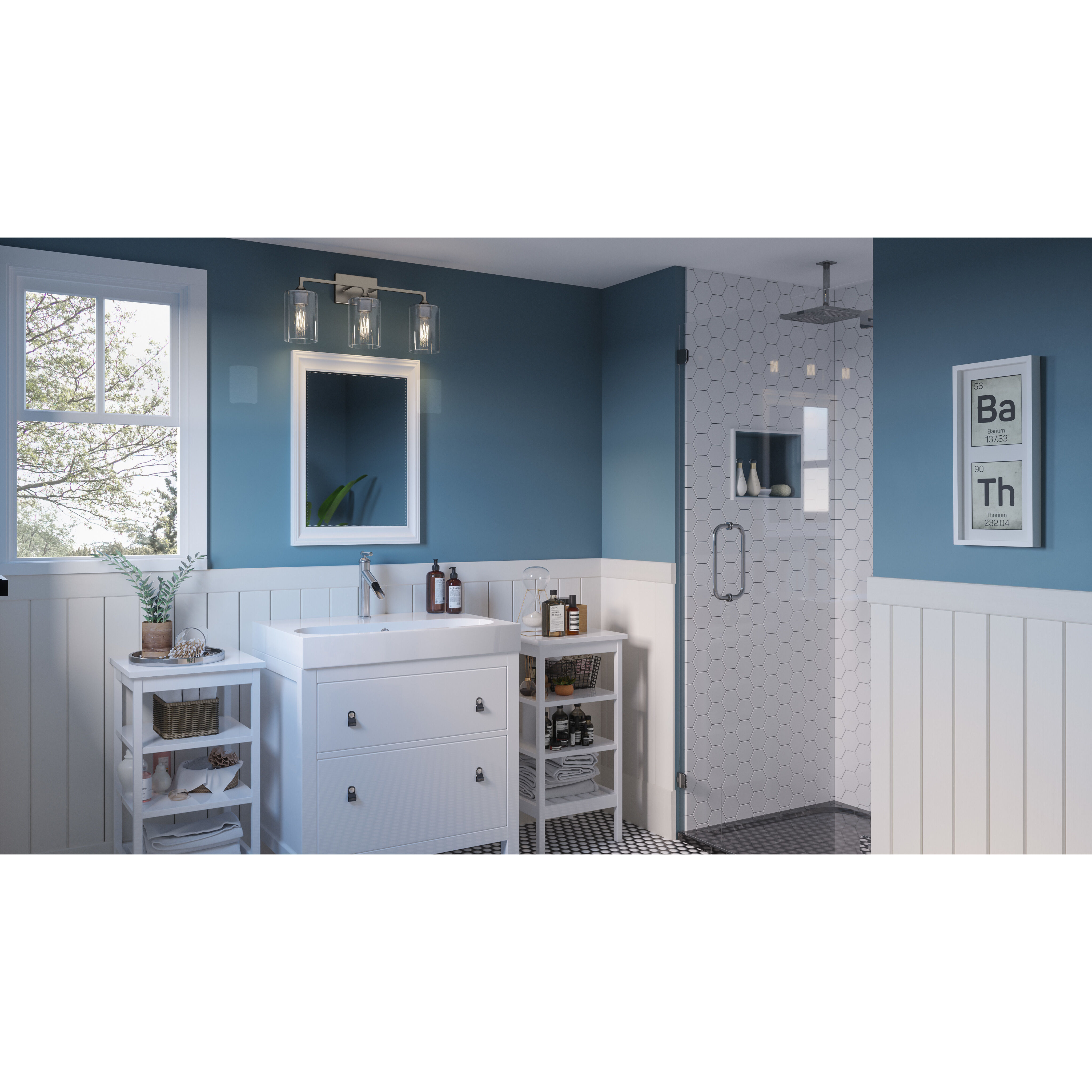 Prescott 3 Light 24 inch Brushed Nickel Bath Light Wall Light, Large