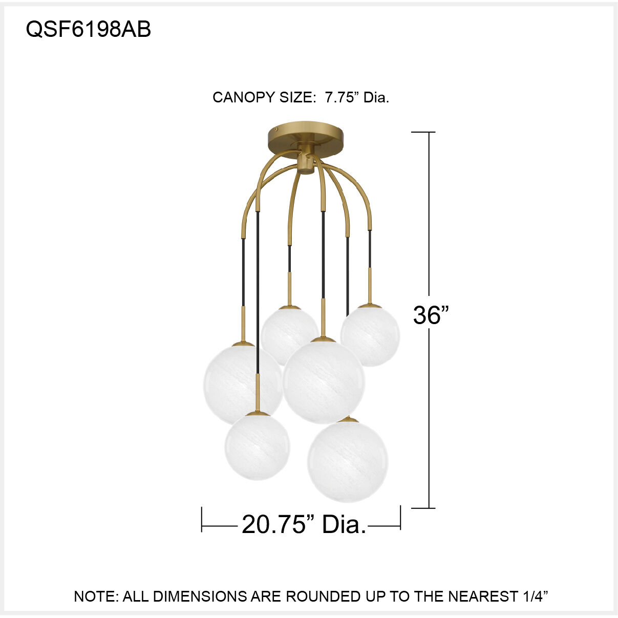 Wonderstruck 6 Light 20.75 inch Aged Brass Semi-Flush Mount Ceiling Light, Pendant
