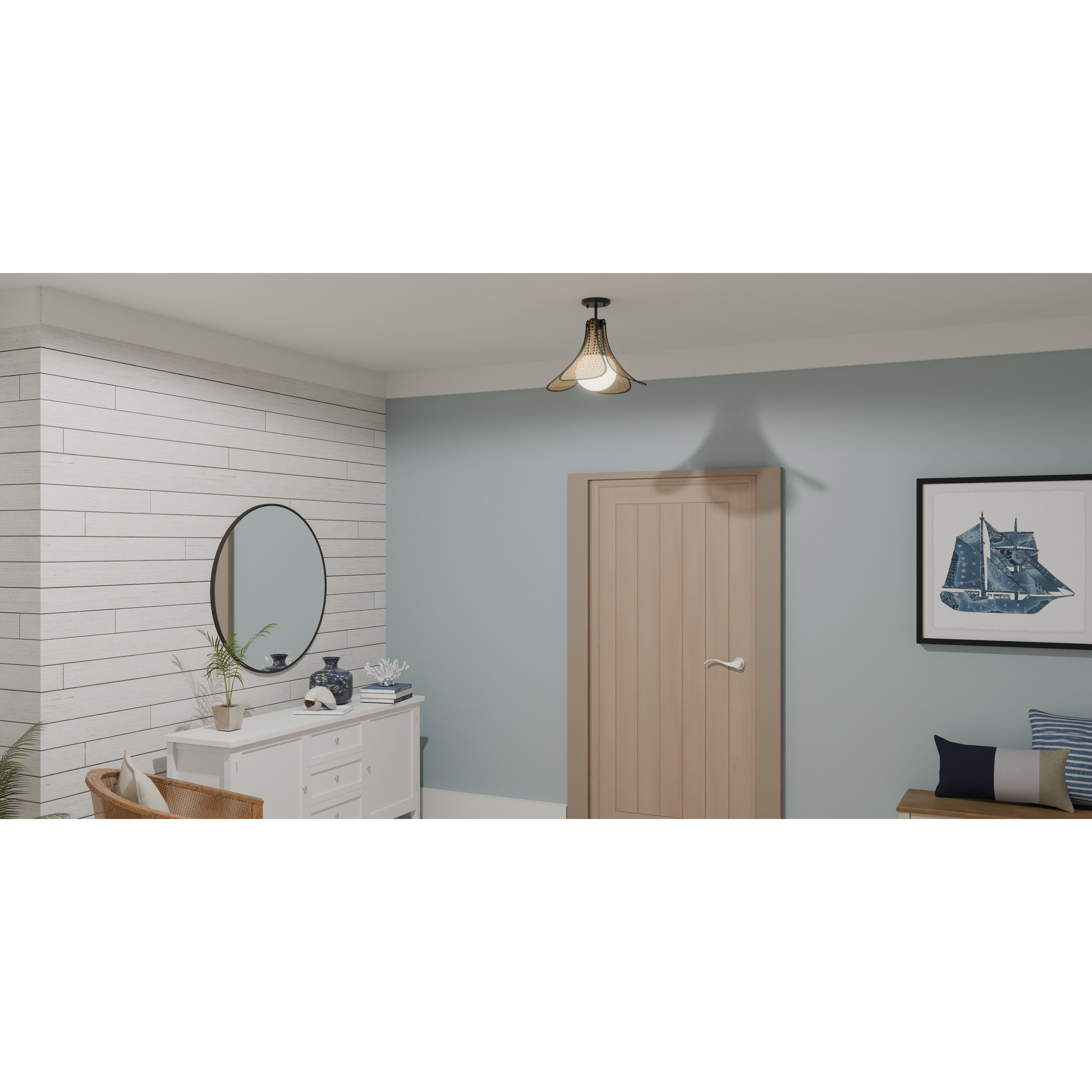 Delilah 1 Light 18 inch Matte Black Semi-Flush Mount Ceiling Light, Large