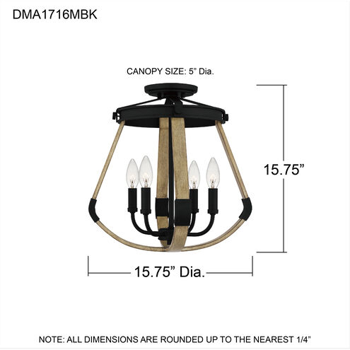 Demura 4 Light 16 inch Matte Black Semi-Flush Mount Ceiling Light