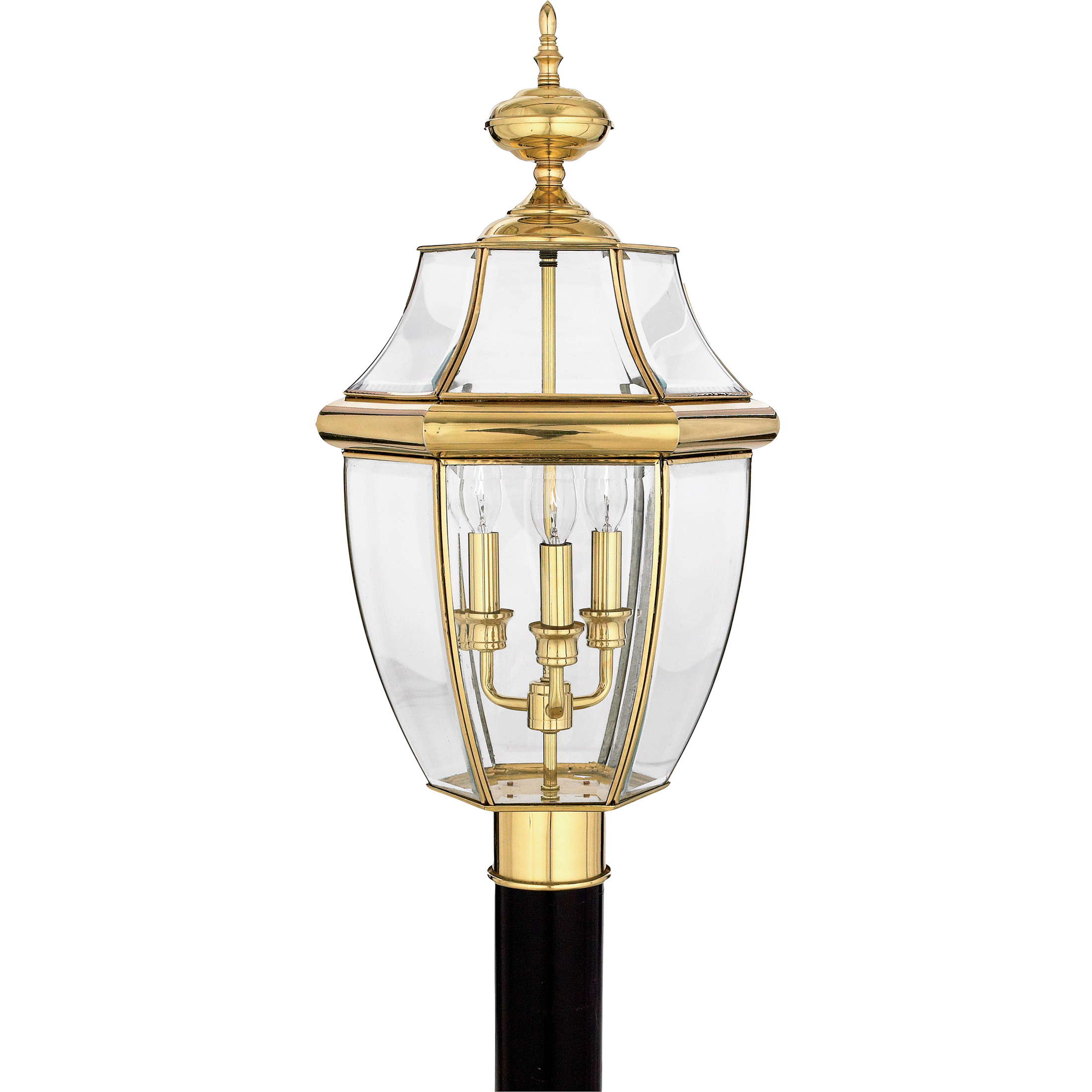 Quoizel Lighting Newbury 3 Light Outdoor Post Lantern in Polished Brass NY9043B