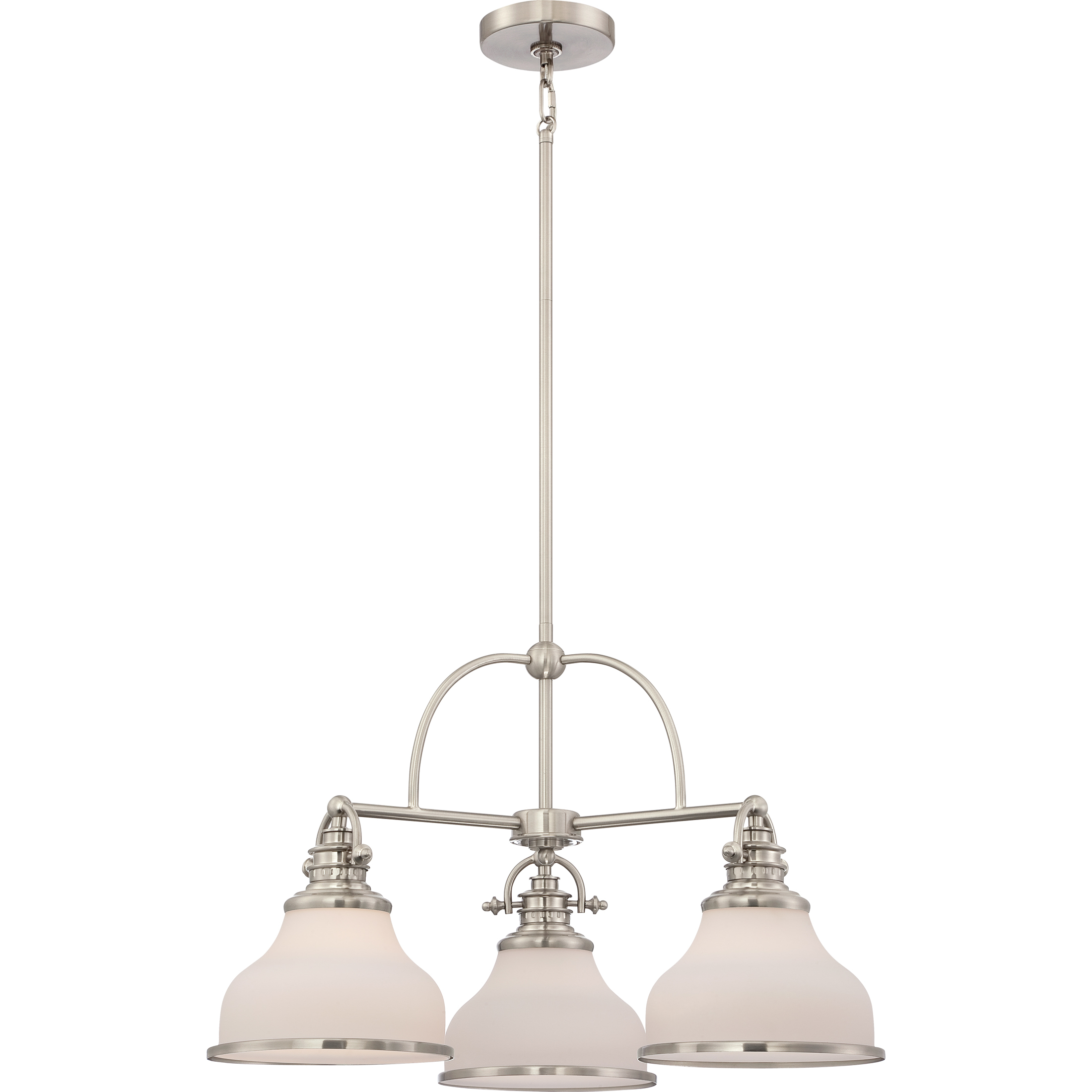 Grant 3 Light 24 inch Brushed Nickel Chandelier Ceiling Light in Opal Etched Glass