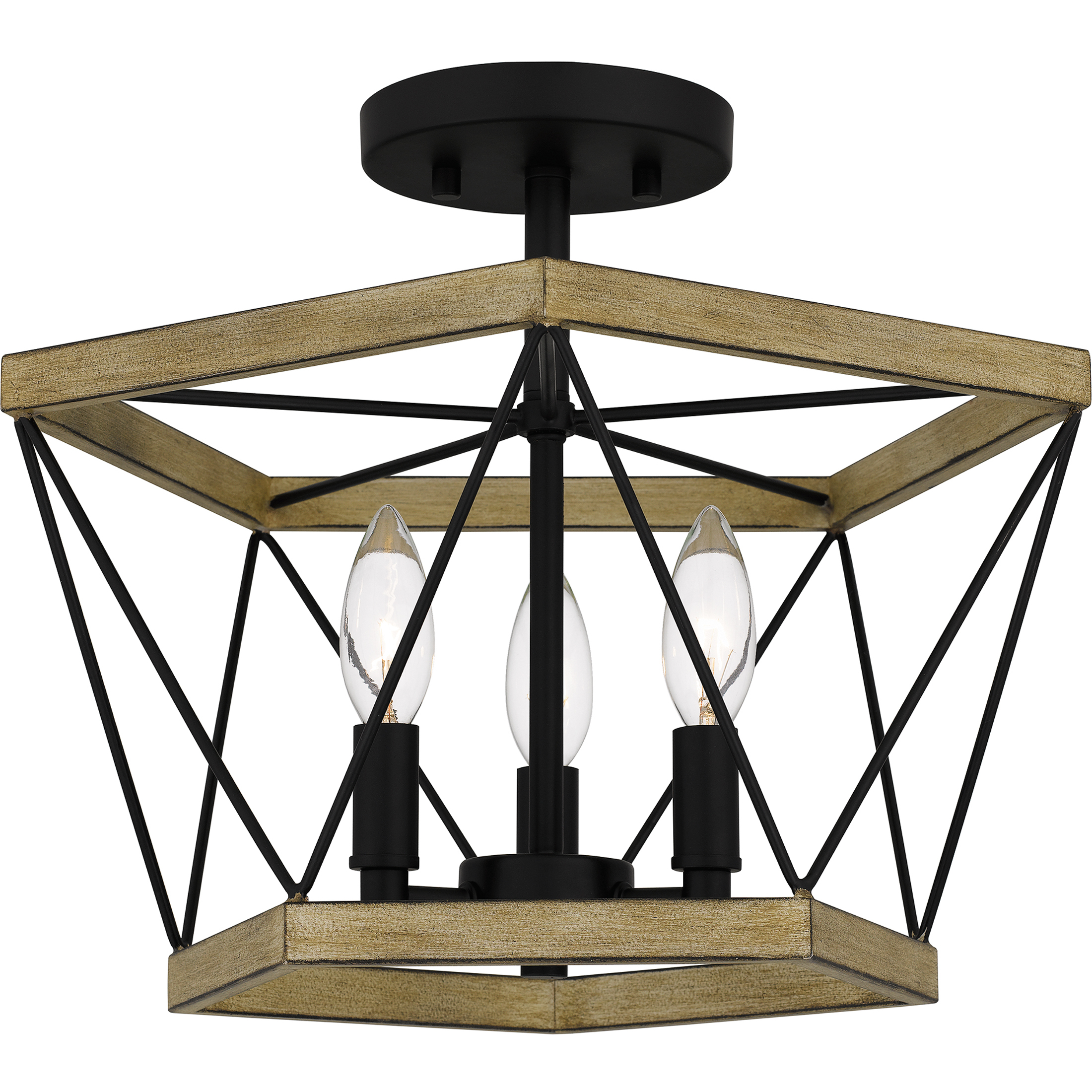 Wintergreen 3 Light 15 inch Whitewashed Walnut Semi-Flush Mount Ceiling Light