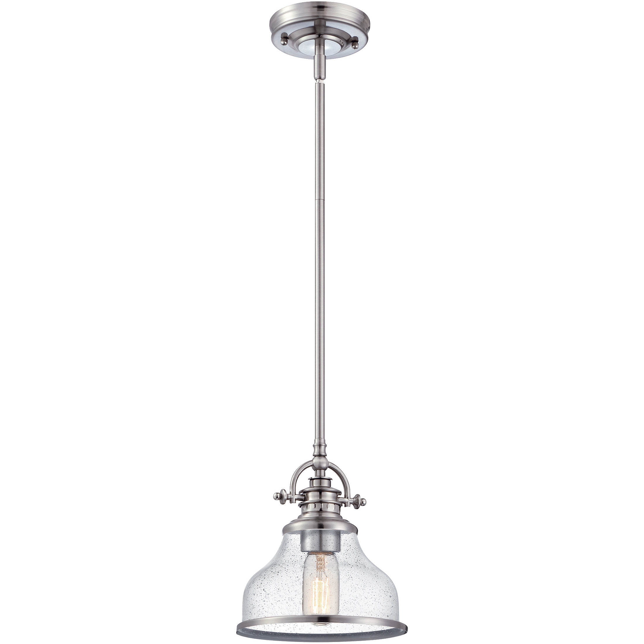 Grant 1 Light 8 inch Brushed Nickel Mini Pendant Ceiling Light in Clear Seedy Glass