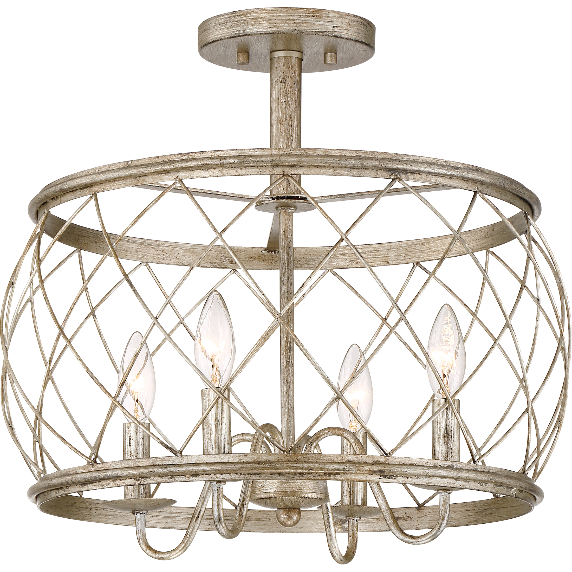Dury 4 Light 17.5 inch Century Silver Leaf Semi-Flush Mount Ceiling Light