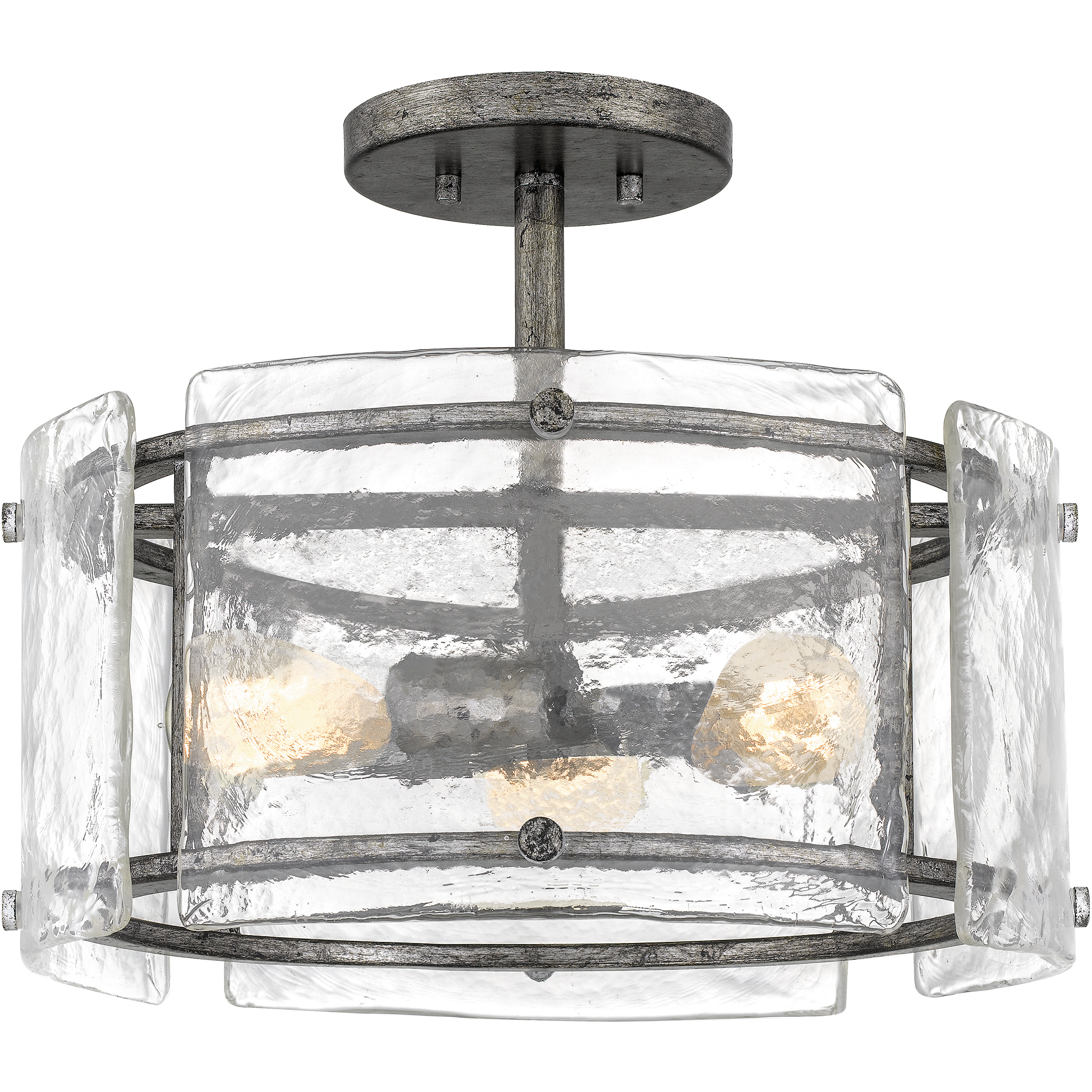 Fortress 3 Light 16 inch Mottled Silver Semi-Flush Mount Ceiling Light